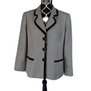 Kasper Separates Black White Abstract Geometric Single Breasted Blazer Size 14